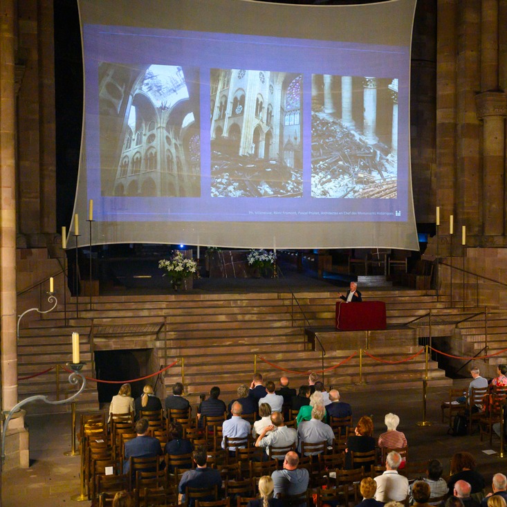 Intervention de Dominique Villeneuve lors de la conférence publique, crédit : F.OND/ Eurométropole de Strasbourg, photo : Philippe Stirnweiss