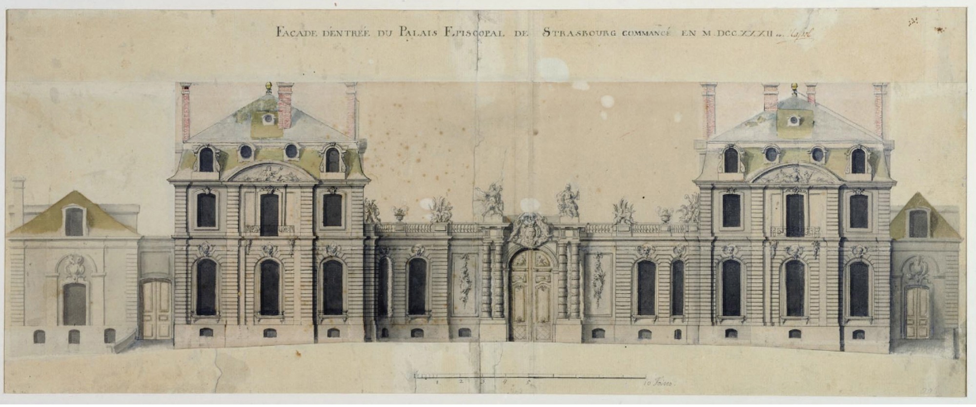 Dessin pour la façade du Palais épiscopal, crédit : Cabinet des estampes et des dessins de Strasbourg